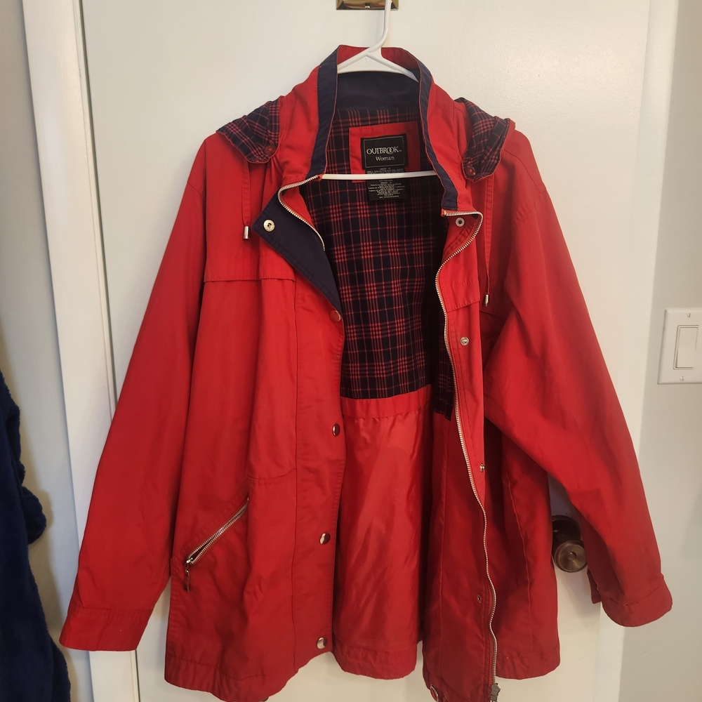 Red Hooded Jacket with Plaid Lining